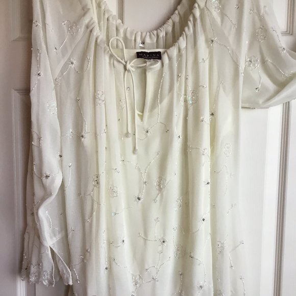 Hand Beaded silk sequined blouse + camisole - Picture 1 of 7